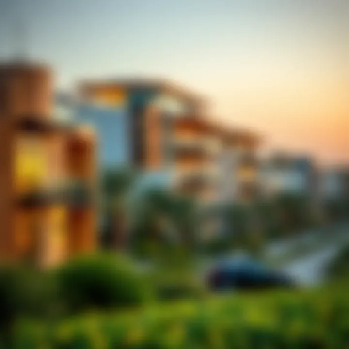 Scenic view of Qusais featuring modern architecture and greenery