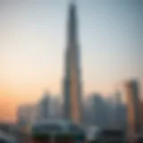 Stunning view of Saeed Tower against the Dubai skyline