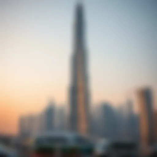 Stunning view of Saeed Tower against the Dubai skyline