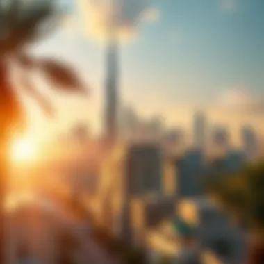 View of Dubai skyline with Safa Tower prominently featured