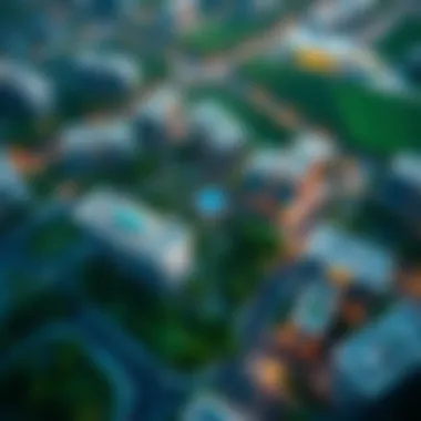 Aerial view of Jumeirah Village Triangle showcasing its lush greenery and modern architecture