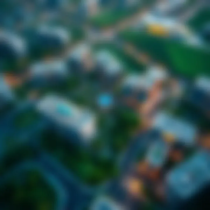 Aerial view of Jumeirah Village Triangle showcasing its lush greenery and modern architecture