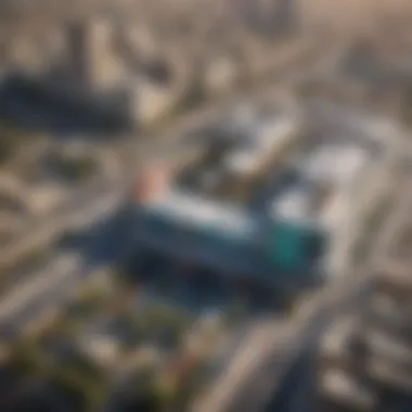 Aerial view of the neighborhood surrounding Al Safa Tower and Emirates Metro Station.