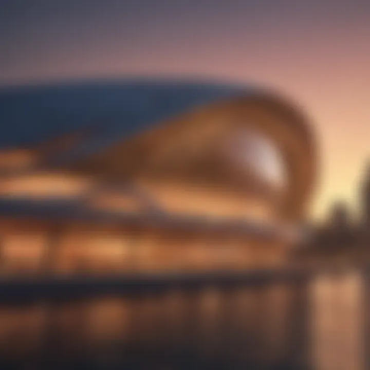 The intricate design of the Dubai Opera House at sunset