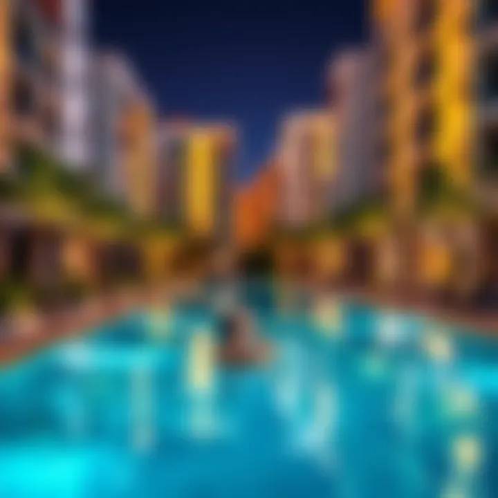 Swimming pool area in a residential cluster of Damac Hills 2