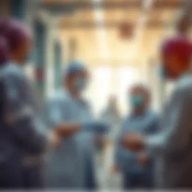 Community Health Engagement in International City Healthcare professionals interacting with patients, emphasizing community health services.