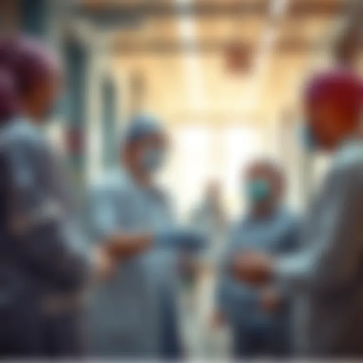 Community Health Engagement in International City Healthcare professionals interacting with patients, emphasizing community health services.