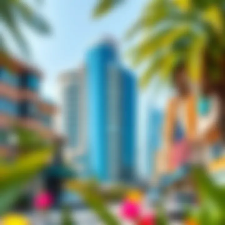 The Crystal Blue Building integrated within the vibrant community of Dubai