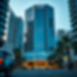 Exterior view of the Crystal Blue Building showcasing its modern architecture