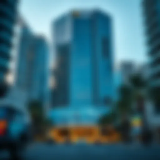 Exterior view of the Crystal Blue Building showcasing its modern architecture