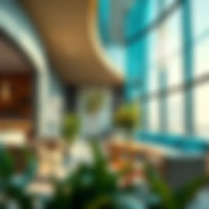 Interior design elements highlighting sustainability features of the Crystal Blue Building