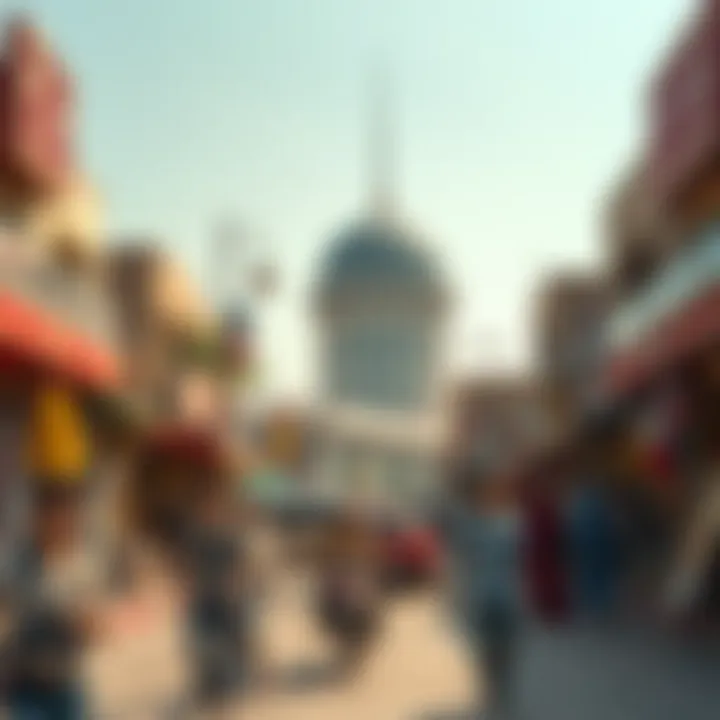 Vibrant community atmosphere surrounding the Dome Tower in Jaddaf