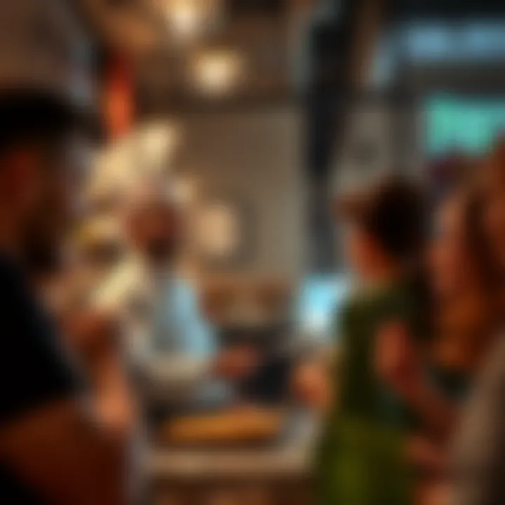 Culinary Connection: Engaging with the Community A chef passionately engaging with customers, showcasing the pizzeria's dedication to local culture