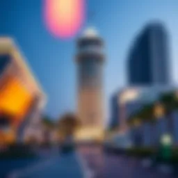 A striking architectural view of the Lighthouse in Dubai's Design District showcasing its contemporary design.