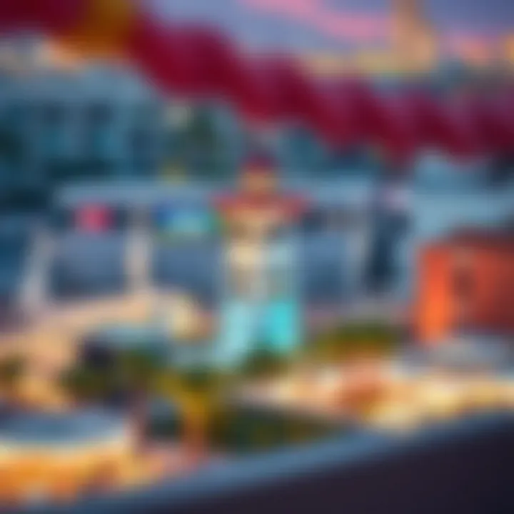 Community Hub: The Lighthouse in Context A wide shot of the Lighthouse surrounded by the lively community of Dubai's Design District.