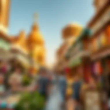 A vibrant marketplace bustling with shoppers and unique retail offerings