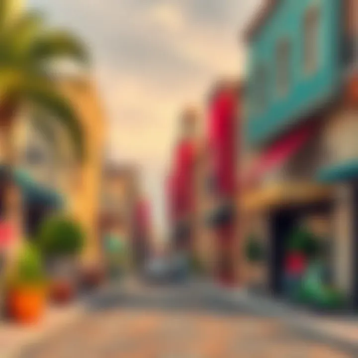 A charming street in The Meadows Village lined with cozy homes and local shops