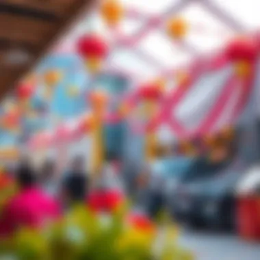 Cultural event at the community center with vibrant decorations and displays