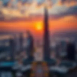 Stunning view of the World Trade Centre Dubai at sunset