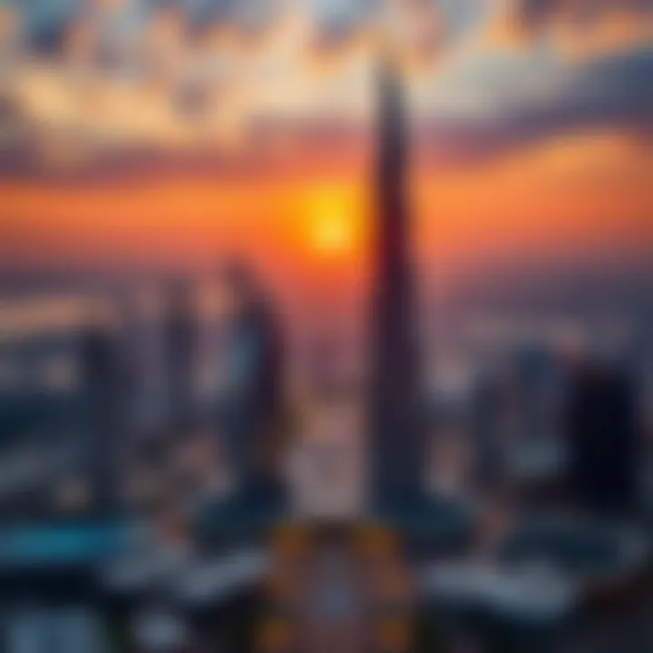 Stunning view of the World Trade Centre Dubai at sunset