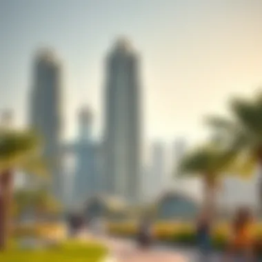 Community Life Around the Twin Towers Vibrant community life surrounding the twin towers with parks and amenities