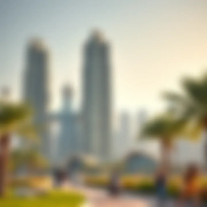 Community Life Around the Twin Towers Vibrant community life surrounding the twin towers with parks and amenities