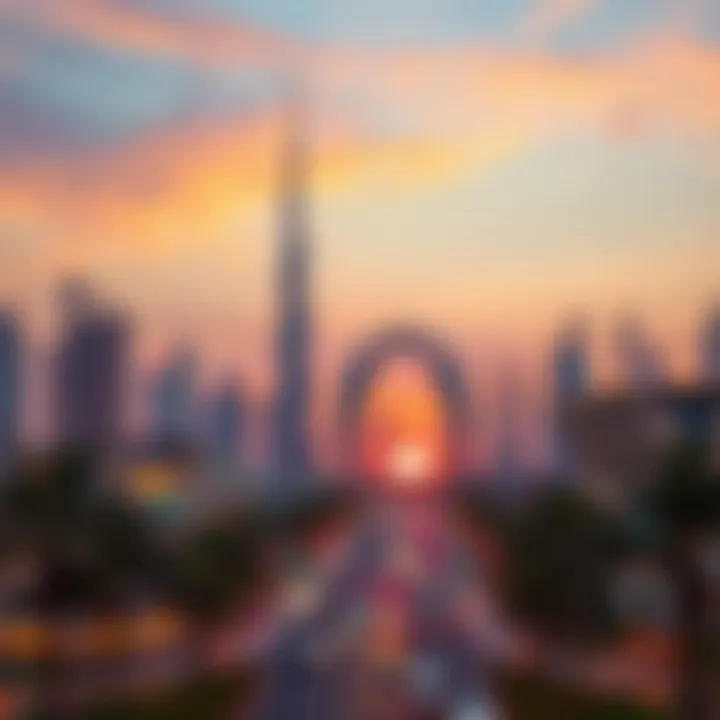Scenic view of Dubai's skyline at sunset