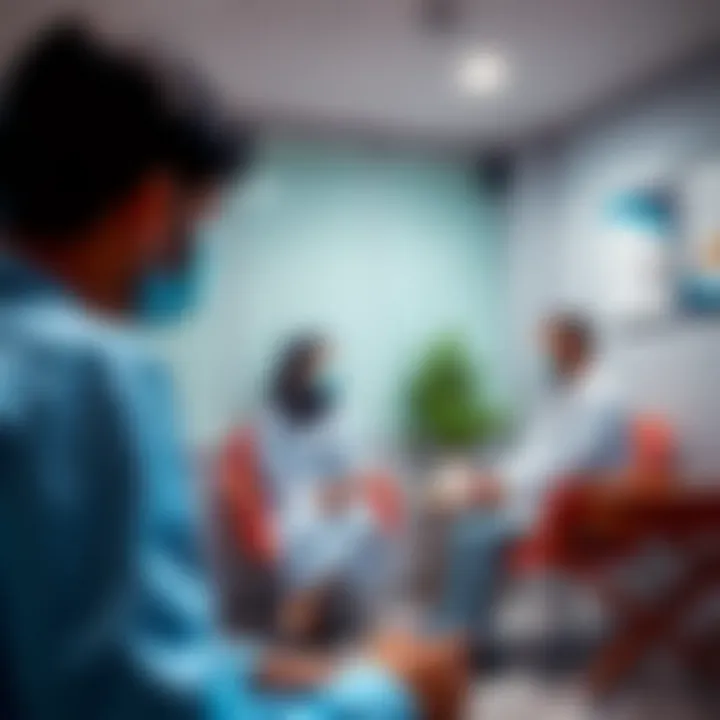 Consultation Room Interaction at Health Hub Muteena Healthcare professional engaging with a patient in a consultation room