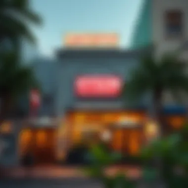 A serene exterior view of Hyson Restaurant nestled within the bustling Satwa neighborhood