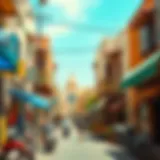 A vibrant street scene showcasing Jabalali's unique architecture