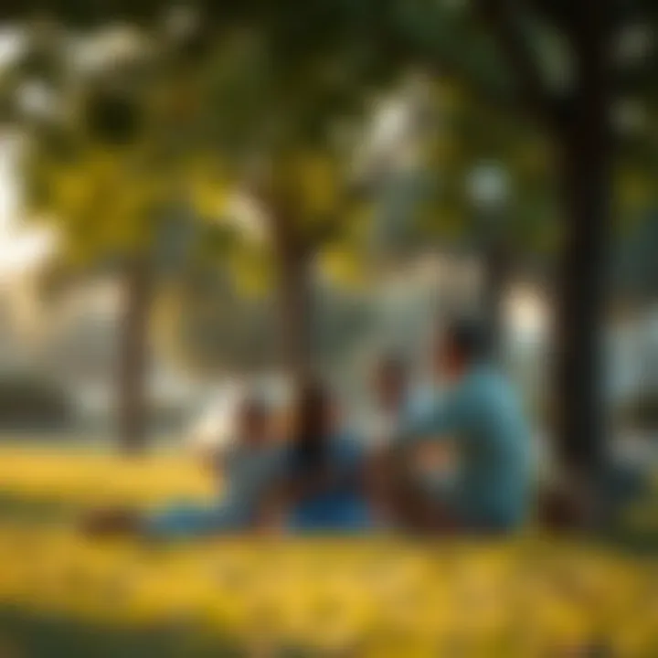 A family enjoying a picnic in the park under the shade of trees