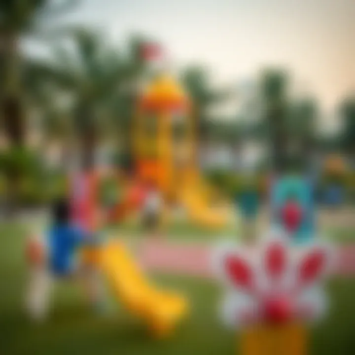 Children playing in the playground with vibrant equipment
