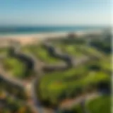 Aerial view showcasing the lush greens of Jumeirah Golf Estate