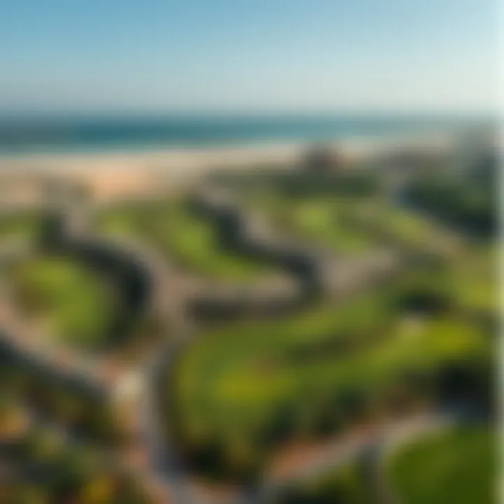 Aerial view showcasing the lush greens of Jumeirah Golf Estate