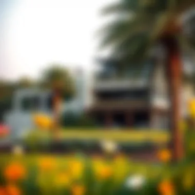 Luxurious clubhouse at Jumeirah Golf Estate surrounded by nature