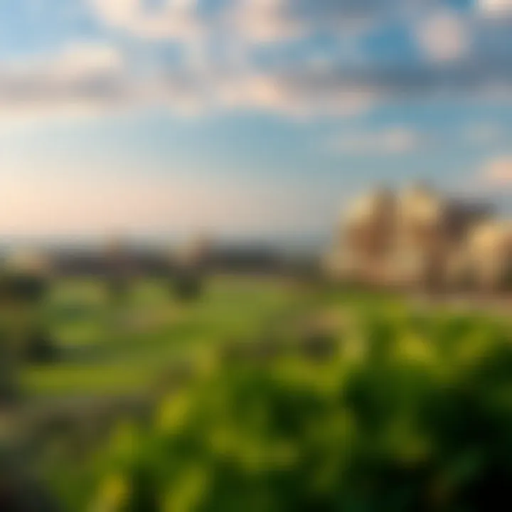 A picturesque landscape highlighting the golf course and surrounding amenities