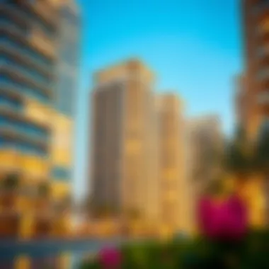 Architectural details of the Lake Towers buildings showcasing modern design