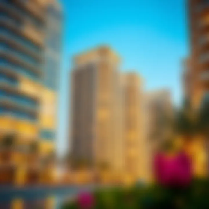 Architectural details of the Lake Towers buildings showcasing modern design