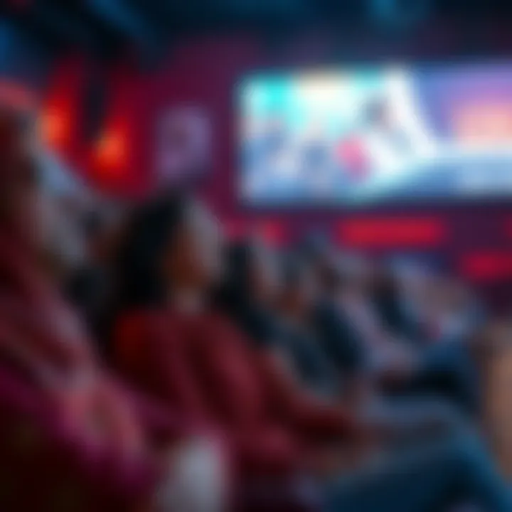 Audience enjoying a film in a vibrant setting