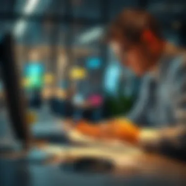 Close-up of a financial analyst working on reports in a DIFC office
