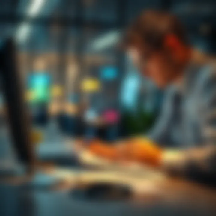 Close-up of a financial analyst working on reports in a DIFC office