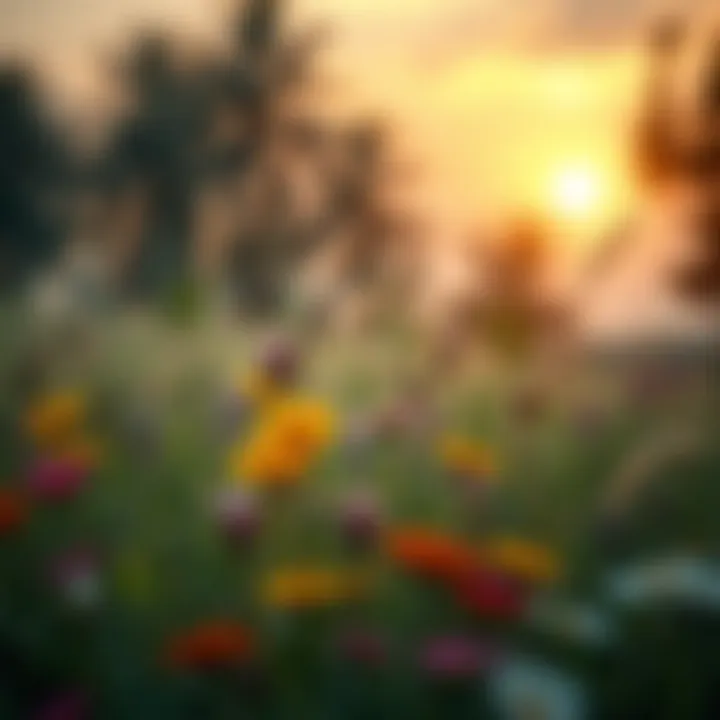 A tranquil meadow landscape featuring wildflowers