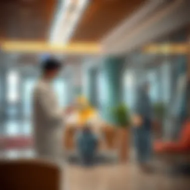 Patient Interaction at Medeor Hospital Healthcare professionals engaging with patients in a reception area