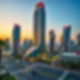 Stunning exterior view of Merano Tower at sunset