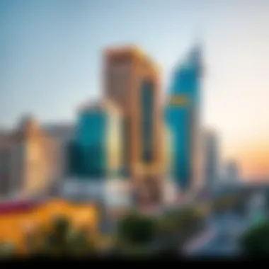 Architectural Diversity in Meydan A panoramic view of Meydan showcasing its architectural diversity