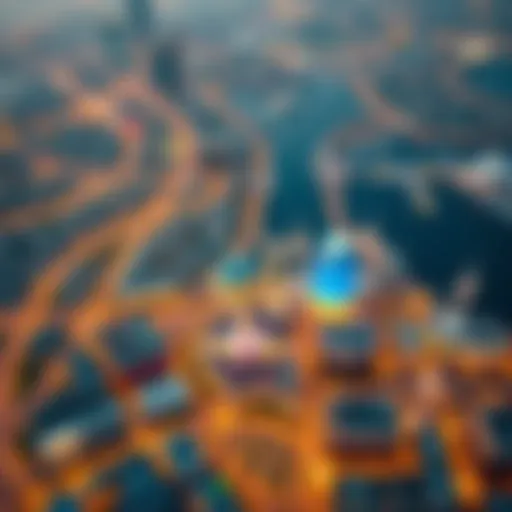 Aerial view of Motor City showcasing its unique layout