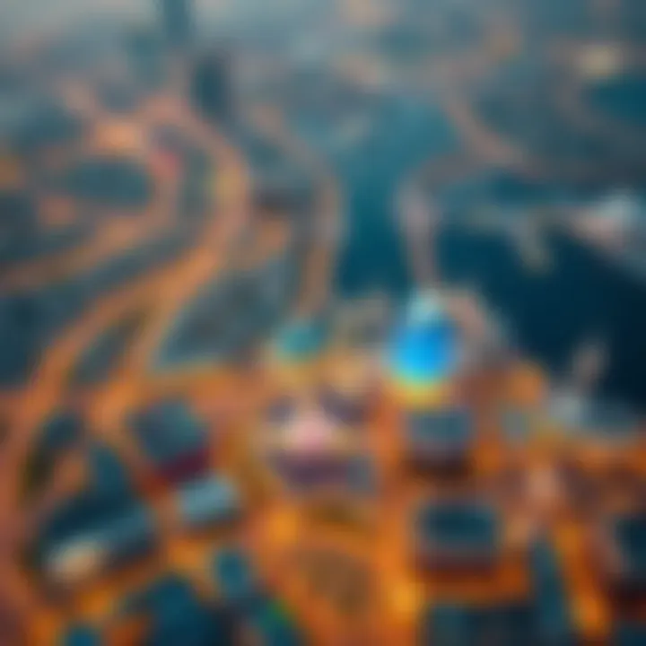 Aerial view of Motor City showcasing its unique layout