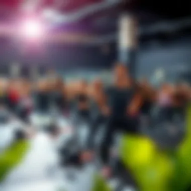 A vibrant group fitness class in action with enthusiastic participants