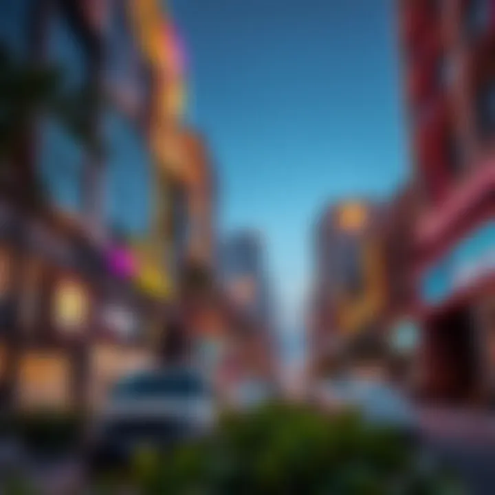 Vibrant neighborhood streets in Motor City with modern architecture