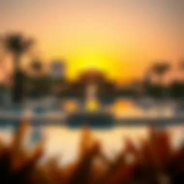 Serene atmosphere of the pool during sunset